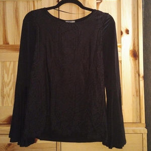 Neiman Marcus Lace-Front Bell-Sleeve Top NWT